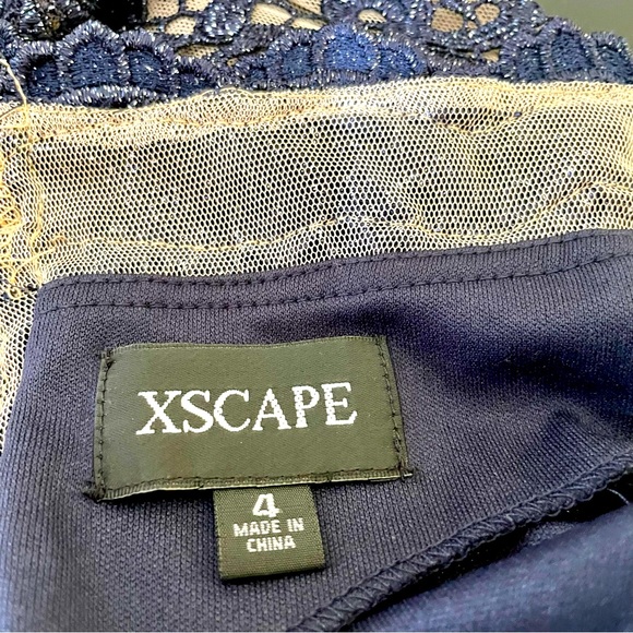 Navy Blue Lace-top Xscape Gown - Picture 7 of 8
